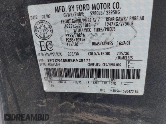 2008 Ford Ranger XLT z VIN 1FTZR45E68PA28171, wystawiony jako IAAI lot #41284785 z przebiegiem 77 389 mil mil oraz . Historia ofert i sprzedaży dostępna na DreamBid. Obrazek 9.