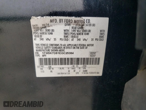 2014 Ford Explorer XLT with VIN 1FM5K7D81EGC25384, listed as a Copart auction lot 50311455 with 237,385 mi miles and Salvage Title. Bid and sale history available at carsss.com. Image 13.