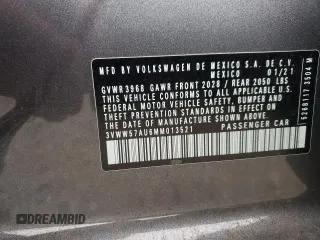 2021 Volkswagen Golf TSI с VIN 3VWW57AU6MM013521, выставлен на аукционе Copart как лот 45357194 с пробегом 60 732 миль миль и . История ставок и продаж доступна на DreamBid. Изображение 12.