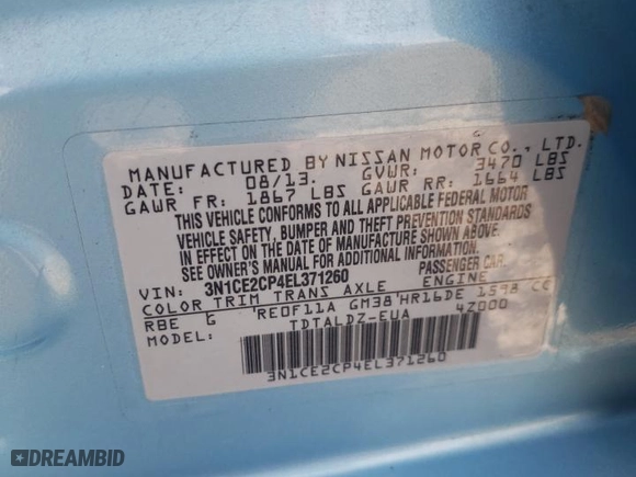 2014 Nissan Versa Note SV with VIN 3N1CE2CP4EL371260, listed as a Copart auction lot 49145125 with 177,409 mi miles and Salvage Title. Bid and sale history available at carsss.com. Image 13.