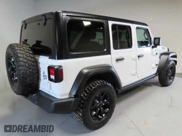 2022 Jeep Wrangler Unlimited Willys Sport with VIN 1C4HJXDN3NW263019, listed as a Copart auction lot 41880705 with 16,231 mi miles and Salvage Title. Bid and sale history available at DreamBid. Image 4.