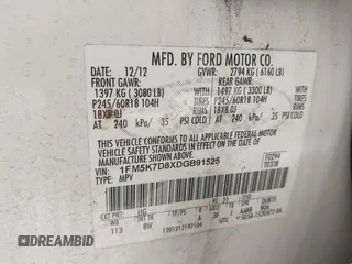 2013 Ford Explorer XLT z VIN 1FM5K7D8XDGB91525, wystawiony jako IAAI lot #42497779 z przebiegiem 207 239 mil mil oraz . Historia ofert i sprzedaży dostępna na DreamBid. Obrazek 9.