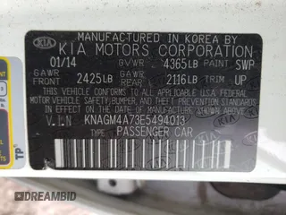 2014 Kia Optima LX with VIN KNAGM4A73E5494013, listed as a Copart auction lot 45327035 with 131,358 mi miles and Salvage Title. Bid and sale history available at carsss.com. Image 12.