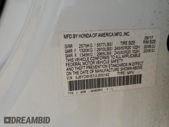 2018 Acura MDX Technology with VIN 5J8YD4H57JL000142, listed as a Copart auction lot 54399715 with 82,776 mi miles and Salvage title. Bid and sale history available at DreamBid. Image 13.