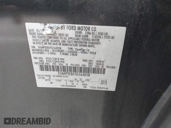 2015 Ford Taurus SEL with VIN 1FAHP2E81FG163058, listed as a IAAI auction lot 42221098 with 127,957 mi miles and . Bid and sale history available at carsss.com. Image 9.
