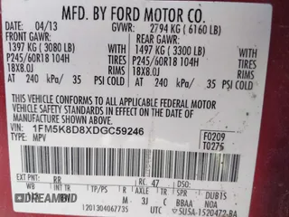 2013 Ford Explorer XLT z VIN 1FM5K8D8XDGC59246, wystawiony jako IAAI lot #42252237 z przebiegiem 230 486 mil mil oraz . Historia ofert i sprzedaży dostępna na DreamBid. Obrazek 9.