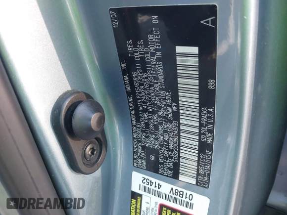 2008 Toyota Sienna with VIN 5TDZK23C98S149793, listed as a IAAI auction lot 41985558 with 228,671 mi miles and . Bid and sale history available at DreamBid. Image 9.