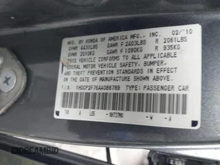 2010 Honda Accord EX with VIN 1HGCP2F76AA086789, listed as a IAAI auction lot 42688436 with 295,080 mi miles and . Bid and sale history available at DreamBid. Image 9.