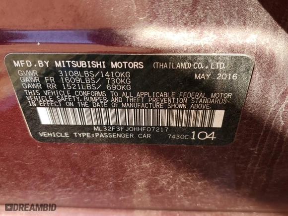 2017 Mitsubishi Mirage G4 ES with VIN ML32F3FJ0HHF07217, listed as a Copart auction lot 46331185 with 105,844 mi miles and Salvage Title. Bid and sale history available at carsss.com. Image 14.