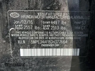 2016 Hyundai Sonata Sport with VIN 5NPE34AF8GH377664, listed as a Copart auction lot 49029885 with 155,465 mi miles and Salvage Title. Bid and sale history available at DreamBid. Image 15.