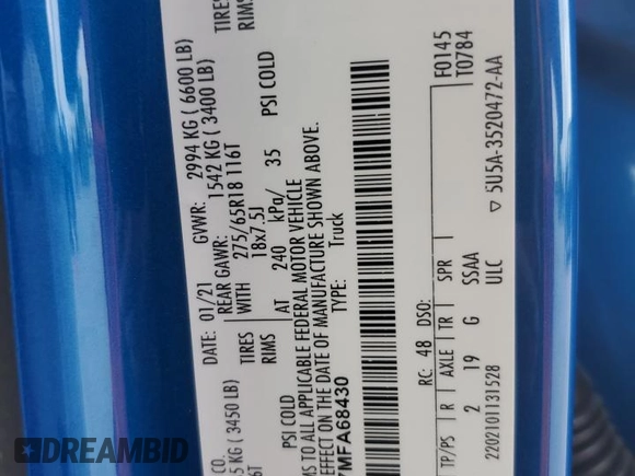 2021 Ford F-150 XL с VIN 1FTEW1EP7MFA68430, выставлен на аукционе Copart как лот 59946165 с пробегом 69 334 миль миль и Списание • Salvage title. История ставок и продаж доступна на DreamBid. Изображение 12.