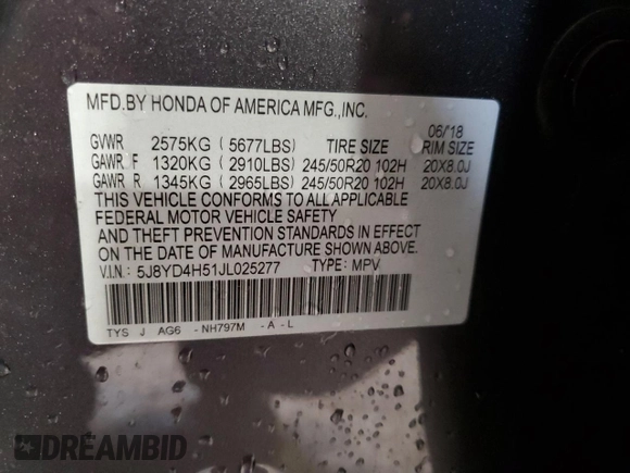 2018 Acura MDX Technology с VIN 5J8YD4H51JL025277, выставлен на аукционе Copart как лот 57998205 с пробегом 79 313 миль миль и Списание • Salvage title. История ставок и продаж доступна на DreamBid. Изображение 14.