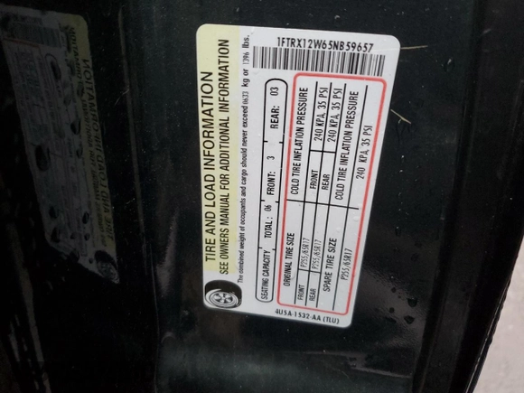 2005 Ford F-150 STX with VIN 1FTRX12W65NB59657, listed as a Copart auction lot 43325135 with 0 mi miles and Salvage Title. Bid and sale history available at carsss.com. Image 13.