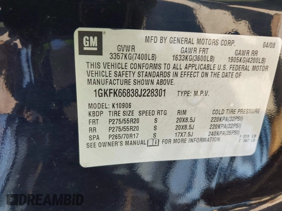 2008 GMC Yukon XL z VIN 1GKFK66838J228301, wystawiony jako IAAI lot #42226806 z przebiegiem 242 968 mil mil oraz . Historia ofert i sprzedaży dostępna na DreamBid. Obrazek 9.