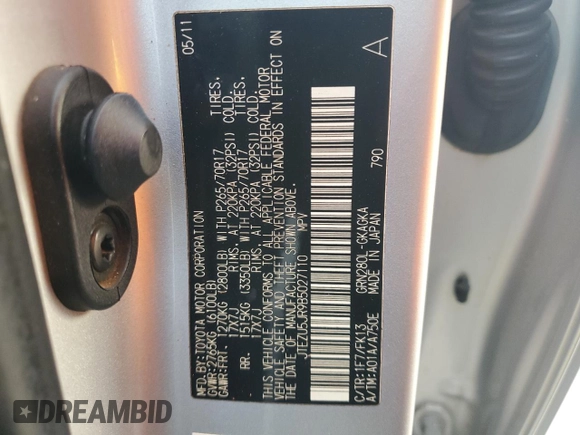 2011 Toyota 4Runner SR5 with VIN JTEZU5JR9B5027110, listed as a Copart auction lot 44232085 with 195,224 mi miles and Salvage title. Bid and sale history available at DreamBid. Image 13.