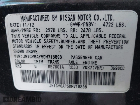 2013 Infiniti G37 Journey with VIN JN1CV6AP5DM718898, listed as a IAAI auction lot 42238083 with 89,422 mi miles and . Bid and sale history available at DreamBid. Image 9.