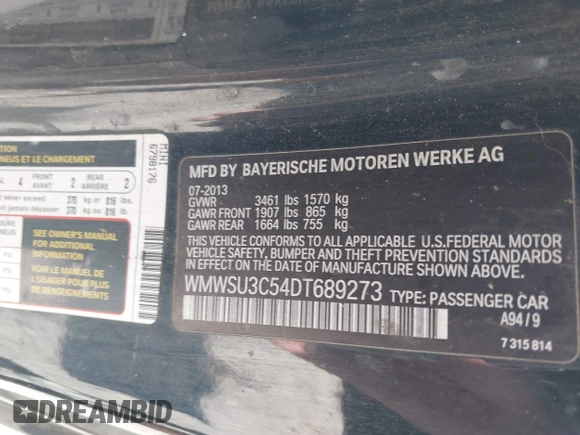 2013 MINI Hardtop with VIN WMWSU3C54DT689273, listed as a IAAI auction lot 42501517 with 100,194 mi miles and . Bid and sale history available at DreamBid. Image 9.