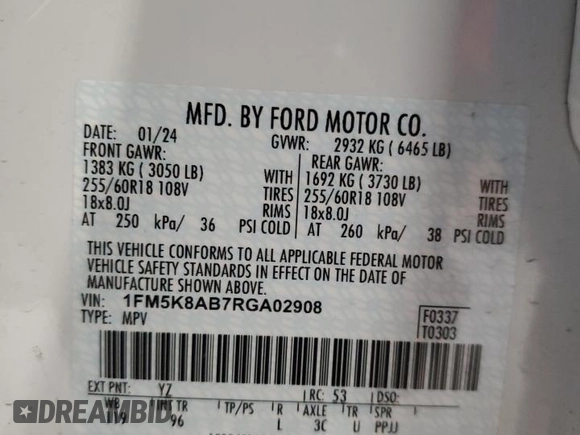 2024 Ford Police Interceptor Utility z VIN 1FM5K8AB7RGA02908, wystawiony jako Copart lot #89098655 z przebiegiem 4 565 mil mil oraz Szkoda całkowita • Salvage title. Historia ofert i sprzedaży dostępna na DreamBid. Obrazek 13.