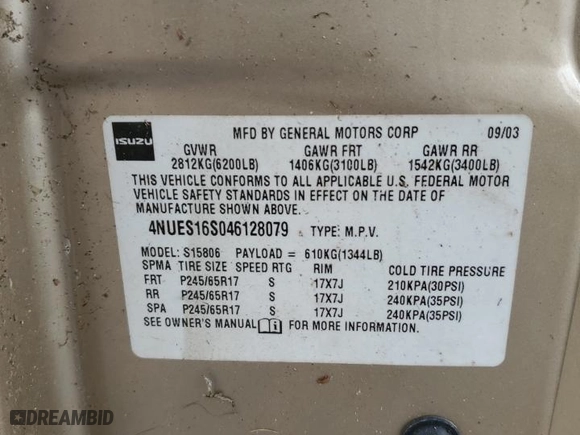 2004 Isuzu Ascender S with VIN 4NUES16S046128079, listed as a Copart auction lot 75871464 with 248,013 mi miles and Salvage Title. Bid and sale history available at carsss.com. Image 13.