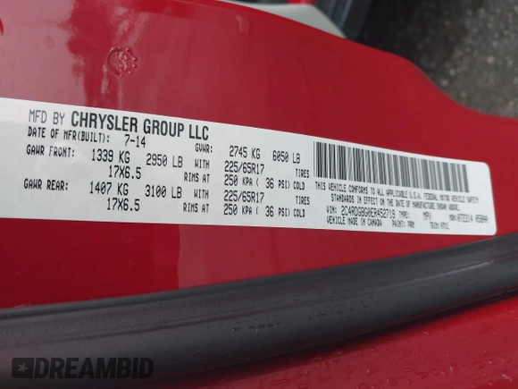 2014 Dodge Grand Caravan American Value with VIN 2C4RDGBG0ER452719, listed as a IAAI auction lot 41547145 with 151,636 mi miles and . Bid and sale history available at DreamBid. Image 9.