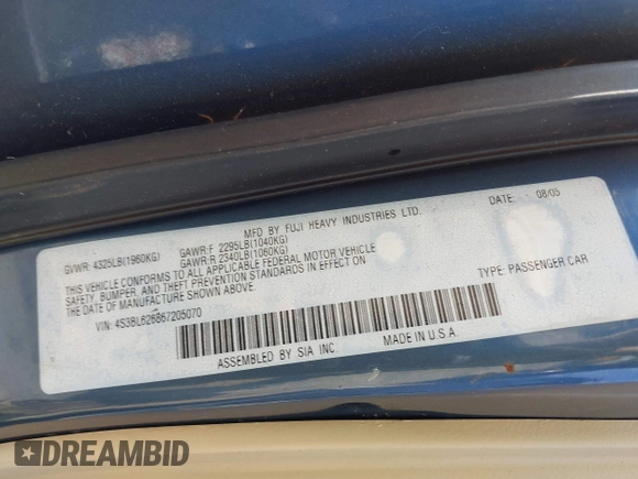 2006 Subaru Legacy Special with VIN 4S3BL626867205070, listed as a IAAI auction lot 42149281 with 152,372 mi miles and . Bid and sale history available at DreamBid. Image 9.
