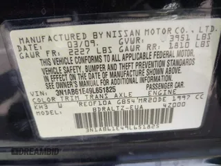 2009 Nissan Sentra FE+ with VIN 3N1AB61E49L651825, listed as a IAAI auction lot 41996638 with 224,491 mi miles and . Bid and sale history available at DreamBid. Image 9.