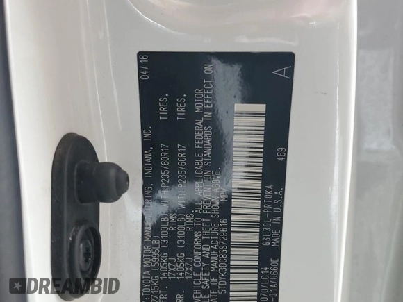 2016 Toyota Sienna XLE with VIN 5TDYK3DC8GS729616, listed as a Copart auction lot 59748995 with 144,469 mi miles and Salvage title. Bid and sale history available at DreamBid. Image 13.
