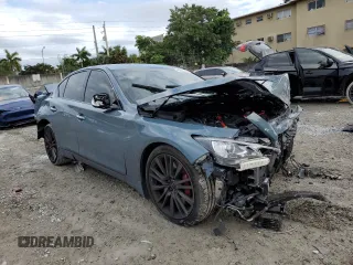 2021 Infiniti Q50 Red Sport 400 with VIN JN1FV7DP7MM850365, listed as a Copart auction lot 41923735 with 71,614 mi miles and Non Repairable. Bid and sale history available at DreamBid. Image 4.