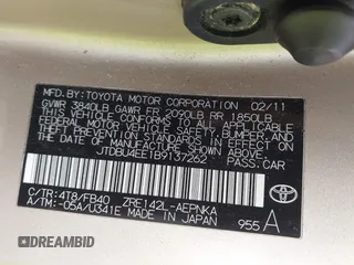 2011 Toyota Corolla L with VIN JTDBU4EE1B9137262, listed as a IAAI auction lot 41972818 with 134,082 mi miles. Bid and sale history available at carsss.com. Image 9.
