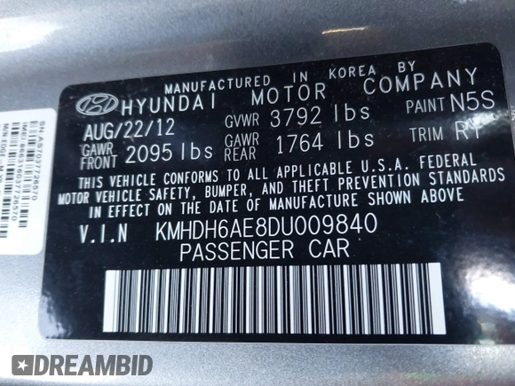 2013 Hyundai Elantra Coupe SE with VIN KMHDH6AE8DU009840, listed as a IAAI auction lot 41409231 with 176,445 mi miles. Bid and sale history available at carsss.com. Image 9.