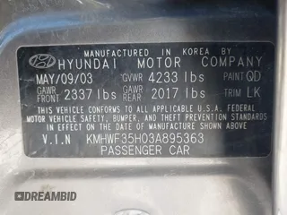 2003 Hyundai Sonata GLS with VIN KMHWF35H03A895363, listed as a IAAI auction lot 42149203 with 152,173 mi miles. Bid and sale history available at carsss.com. Image 9.
