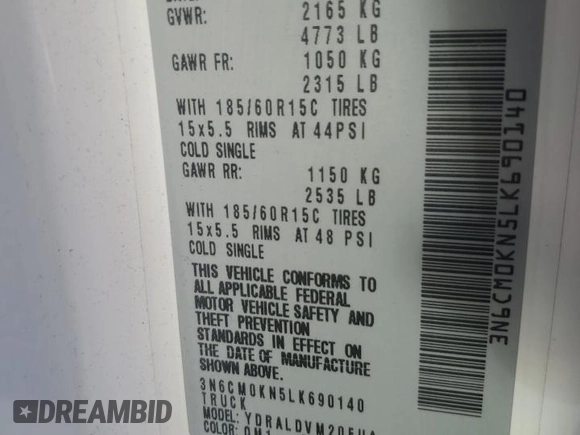 2020 Nissan NV200 Compact Cargo SV with VIN 3N6CM0KN5LK690140, listed as a Copart auction lot 44226955 with 122,266 mi miles and Salvage Title. Bid and sale history available at carsss.com. Image 13.