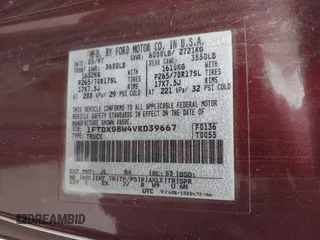 1997 Ford F-150 с VIN 1FTDX08W4VKD39667, выставлен на аукционе IAAI как лот 41537371 с пробегом 300 671 миль миль и . История ставок и продаж доступна на DreamBid. Изображение 9.