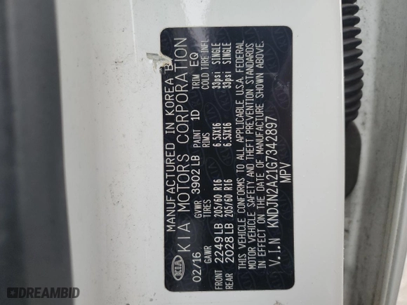 2016 Kia Soul with VIN KNDJN2A21G7342897, listed as a Copart auction lot 53576865 with 104,554 mi miles and Salvage Title. Bid and sale history available at carsss.com. Image 12.