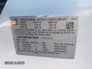 2017 GMC Terrain SLE z VIN 2GKALNEK2H6199496, wystawiony jako IAAI lot #41632391 z przebiegiem 123 326 mil mil oraz . Historia ofert i sprzedaży dostępna na DreamBid. Obrazek 9.