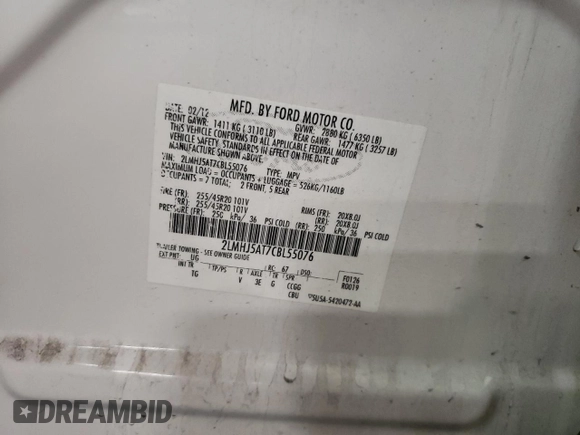 2012 Lincoln MKT EcoBoost with VIN 2LMHJ5AT7CBL55076, listed as a Copart auction lot 86120444 with 148,387 mi miles and Salvage Title. Bid and sale history available at DreamBid. Image 13.