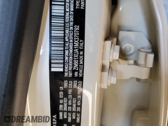 2021 Maserati Levante z VIN ZN661XUA1MX370792, wystawiony jako Copart lot #83474194 z przebiegiem 89 428 mil mil oraz Szkoda całkowita • Salvage title. Historia ofert i sprzedaży dostępna na DreamBid. Obrazek 14.