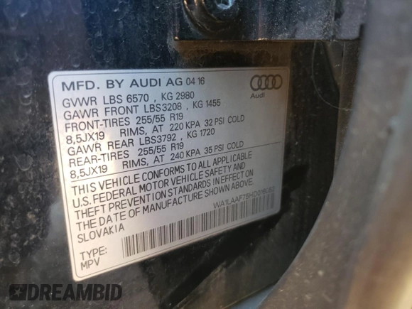 2017 Audi Q7 Premium Plus with VIN WA1LAAF75HD016052, listed as a Copart auction lot 52279635 with 136,083 mi miles and Salvage Title. Bid and sale history available at carsss.com. Image 13.