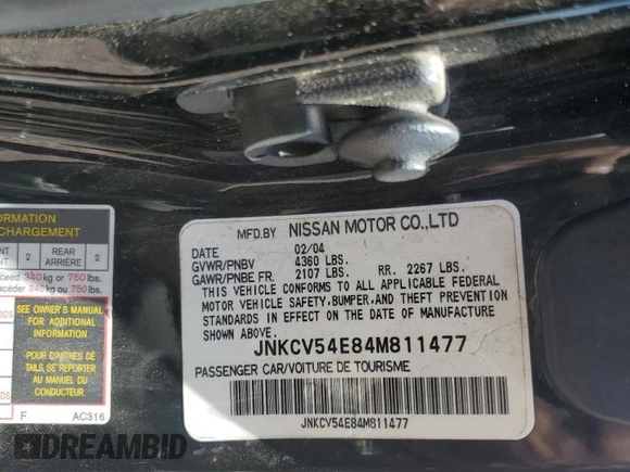 2004 Infiniti G35 w/Leather z VIN JNKCV54E84M811477, wystawiony jako Copart lot #53752825 z przebiegiem 124 140 mil mil oraz Szkoda całkowita • Salvage title. Historia ofert i sprzedaży dostępna na DreamBid. Obrazek 13.