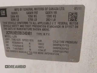 2011 GMC Terrain SLT-2 with VIN 2CTFLXE50B6342481, listed as a IAAI auction lot 41551245 with 169,176 mi miles. Bid and sale history available at carsss.com. Image 9.