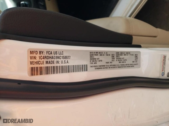 2022 Dodge Durango SXT with VIN 1C4RDHAG9NC158977, listed as a Copart auction lot 48378195 with 29,715 mi miles and Salvage Title. Bid and sale history available at carsss.com. Image 15.