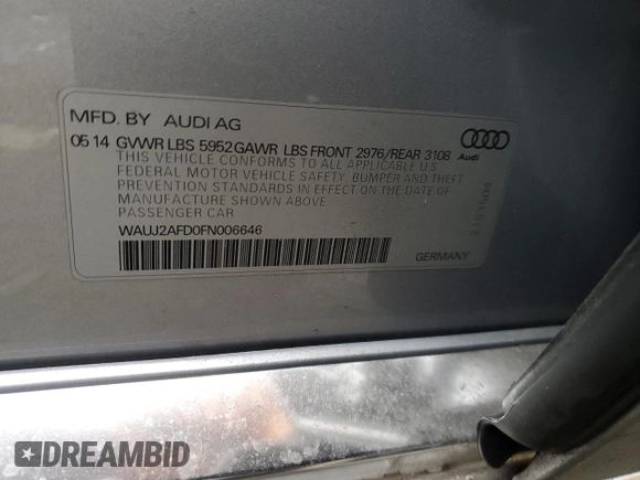 2015 Audi A8 4.0T with VIN WAUJ2AFD0FN006646, listed as a Copart auction lot 86164984 with 143,101 mi miles and Salvage title. Bid and sale history available at DreamBid. Image 12.