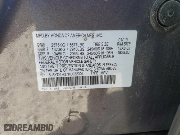 2019 Acura MDX with VIN 5J8YD4H37KL022304, listed as a Copart auction lot 49607715 with 104,168 mi miles and Salvage Title. Bid and sale history available at carsss.com. Image 13.