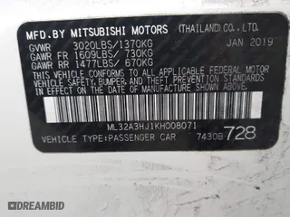 2019 Mitsubishi Mirage ES with VIN ML32A3HJ1KH008071, listed as a IAAI auction lot 41669714 with 52,065 mi miles. Bid and sale history available at carsss.com. Image 9.