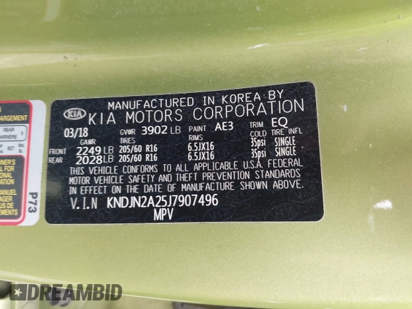 2018 Kia Soul with VIN KNDJN2A25J7907496, listed as a IAAI auction lot 41942467 with 40,275 mi miles. Bid and sale history available at carsss.com. Image 9.