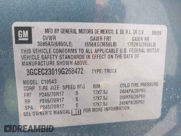 2009 Chevrolet Silverado 1500 LT with VIN 3GCEC23019G268472, listed as a IAAI auction lot 41663840 with 155,379 mi miles. Bid and sale history available at carsss.com. Image 9.