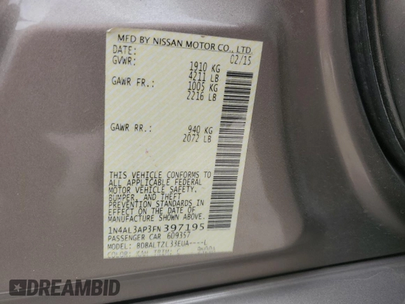 2015 Nissan Altima S with VIN 1N4AL3AP3FN397195, listed as a Copart auction lot 53035395 with 139,439 mi miles and Salvage Title. Bid and sale history available at carsss.com. Image 12.