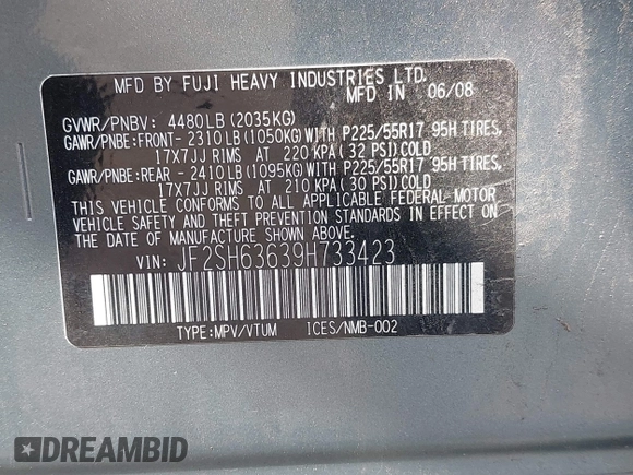 2009 Subaru Forester X с VIN JF2SH63639H733423, выставлен на аукционе IAAI как лот 42480971 с пробегом 196 501 миль миль и . История ставок и продаж доступна на DreamBid. Изображение 9.