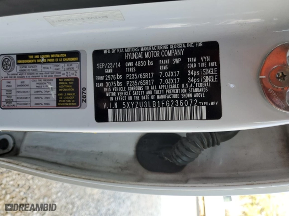 2015 Hyundai Santa Fe Sport with VIN 5XYZU3LB1FG236072, listed as a Copart auction lot 78420504 with 184,216 mi miles and Salvage Title. Bid and sale history available at carsss.com. Image 15.