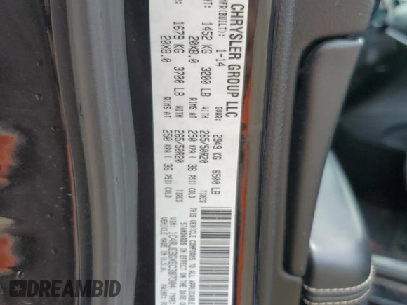 2014 Jeep Grand Cherokee Limited with VIN 1C4RJEBGXEC387304, listed as a Copart auction lot 55146595 with 168,087 mi miles and Salvage Title. Bid and sale history available at DreamBid. Image 14.
